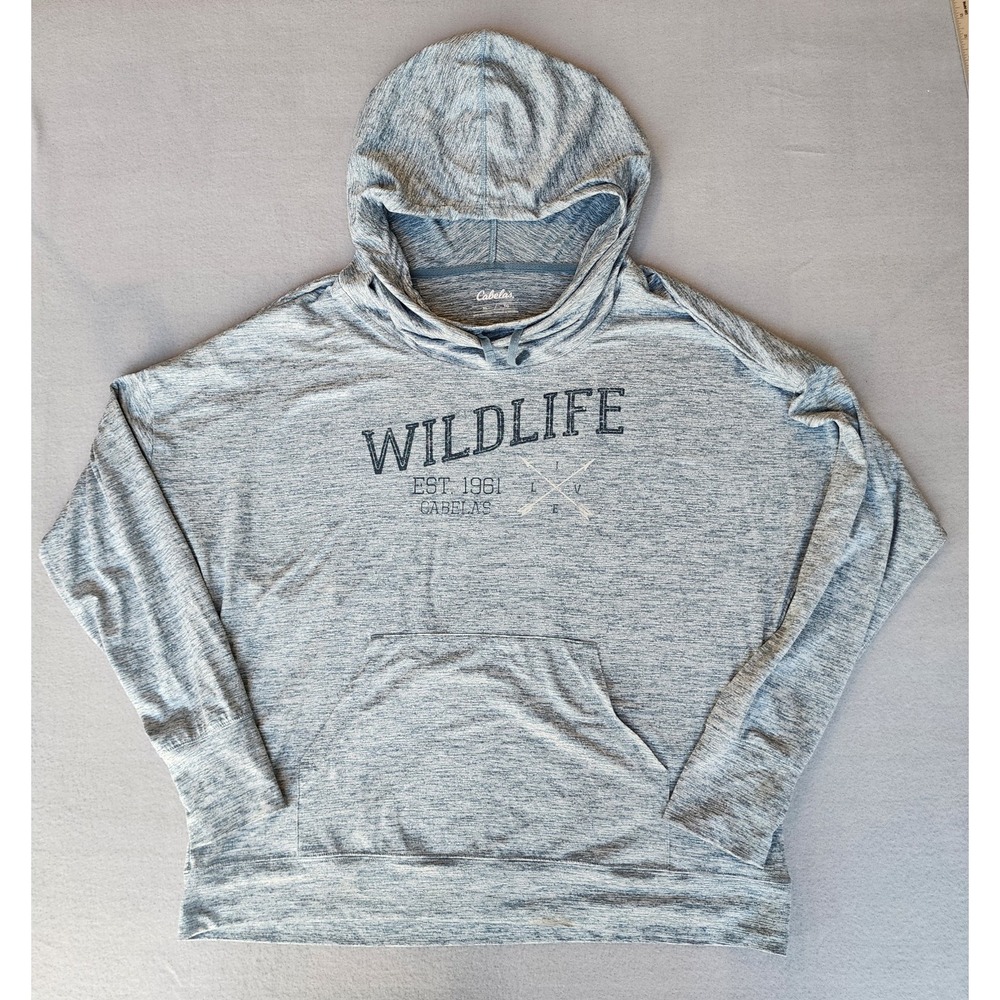 Cabela's Wildlife‎ Est 1961 Women's XL Blue Gray Heather Performance Hoodie